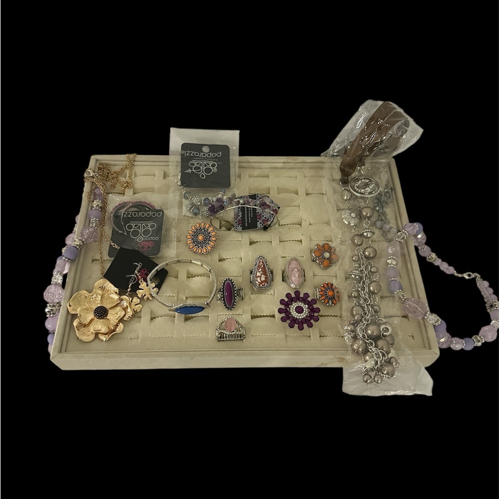 Assorted Costume Jewelry Set with stretch bands on the rings.